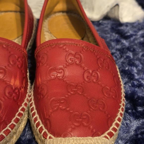 GUCCI Espadrilles Leather Slip-On, Size 35 In Red Authentic With Box - Picture 12 of 16